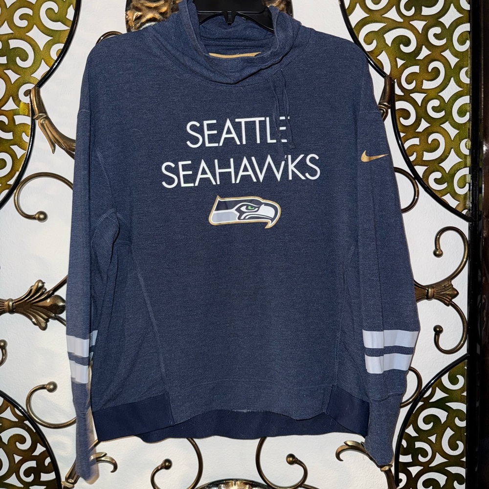 NFL NIKE Seattle Seahawks Blue Cowl Neck Sweater Size L